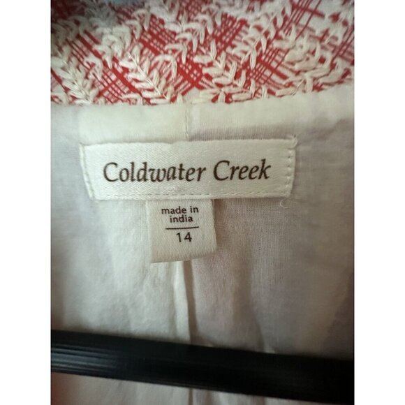 COLDWATER CREEK WOMEN'S CORAL & CREAM 3/4 SLEEVE BLAZER JACKET - SIZE 14 *READ* - Picture 2 of 7